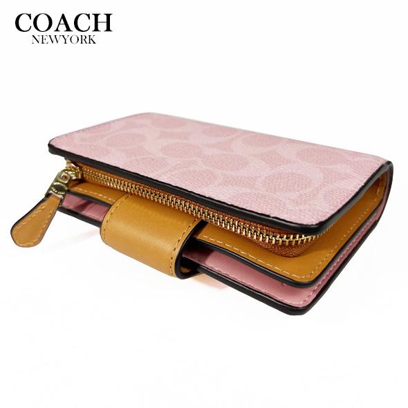 COACH コーチ 財布 二つ折り財布 ミディアム ウォレット シグネチャー キャンバス CEC29 パウダーピンク アウトレット 新作 新品の画像