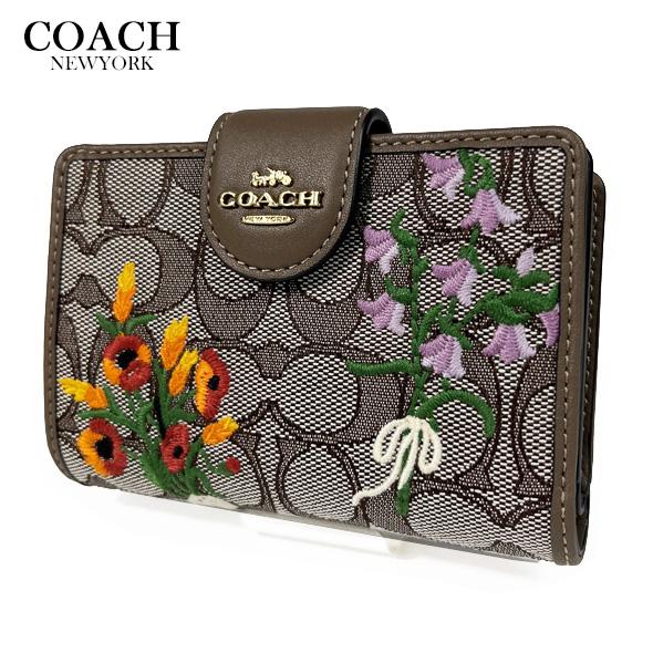 COACH（コーチ） 花柄 財布 二つ折り財布 シグネチャー ジャカード