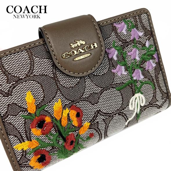 COACH（コーチ） 花柄 財布 二つ折り財布 シグネチャー ジャカード