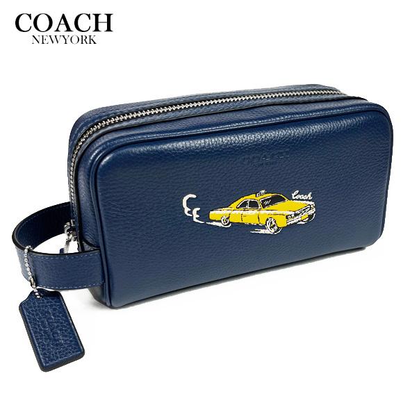 極美品☆コーチ　レザー　クラッチバッグ セカンドバッグ ロゴ ブルー系 COACH（コーチ） メンズ クラッチバッグ セカンドバッグ スモール