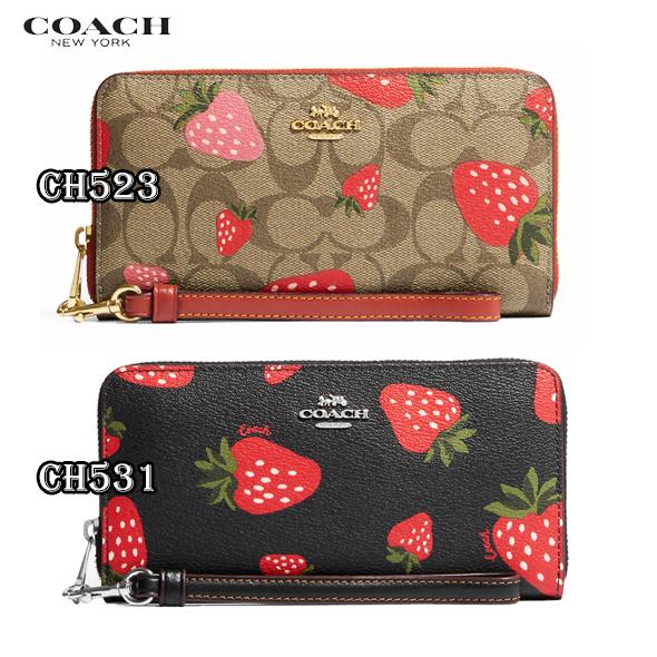 COACH コーチ レディース 財布 長財布 ストロベリー CH523 CH531 シグネチャー カーキ ブラック いちご アウトレット 2色展開  新作 新品 : ch523-531 : Successストア - 通販 - Yahoo!ショッピング