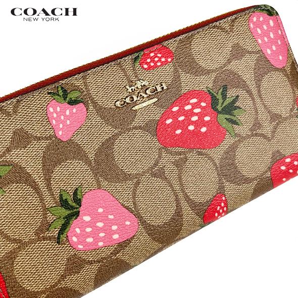 COACH コーチ レディース 財布 長財布 ストロベリー CH523 CH531  シグネチャー カーキ ブラック いちご アウトレット 2色展開 新作 新品｜success0613｜04