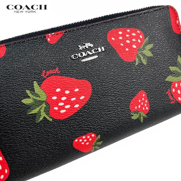 COACH コーチ レディース 財布 長財布 ストロベリー CH523 CH531 シグネチャー カーキ ブラック いちご アウトレット 2色展開  新作 新品