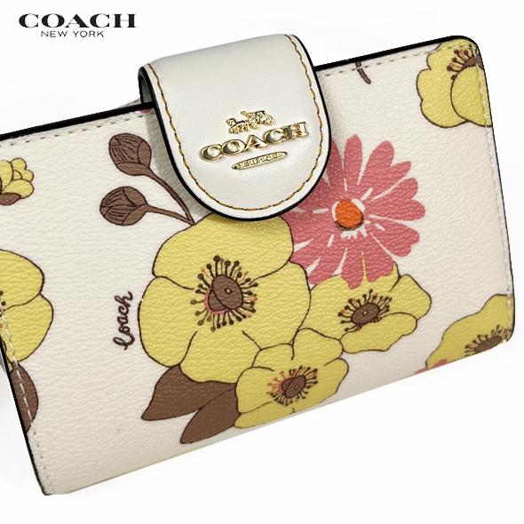 COACH コーチ レディース 花柄 財布 二つ折り財布 ミディアム ウォレット フローラル クラスター プリント CH734 アウトレット 新作 新品