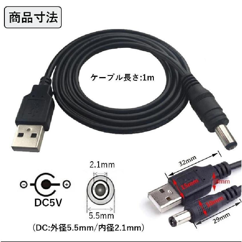 SUCCUL USBケーブル USB→DC変換コード 100cm 5.5mm×2.1mm センター