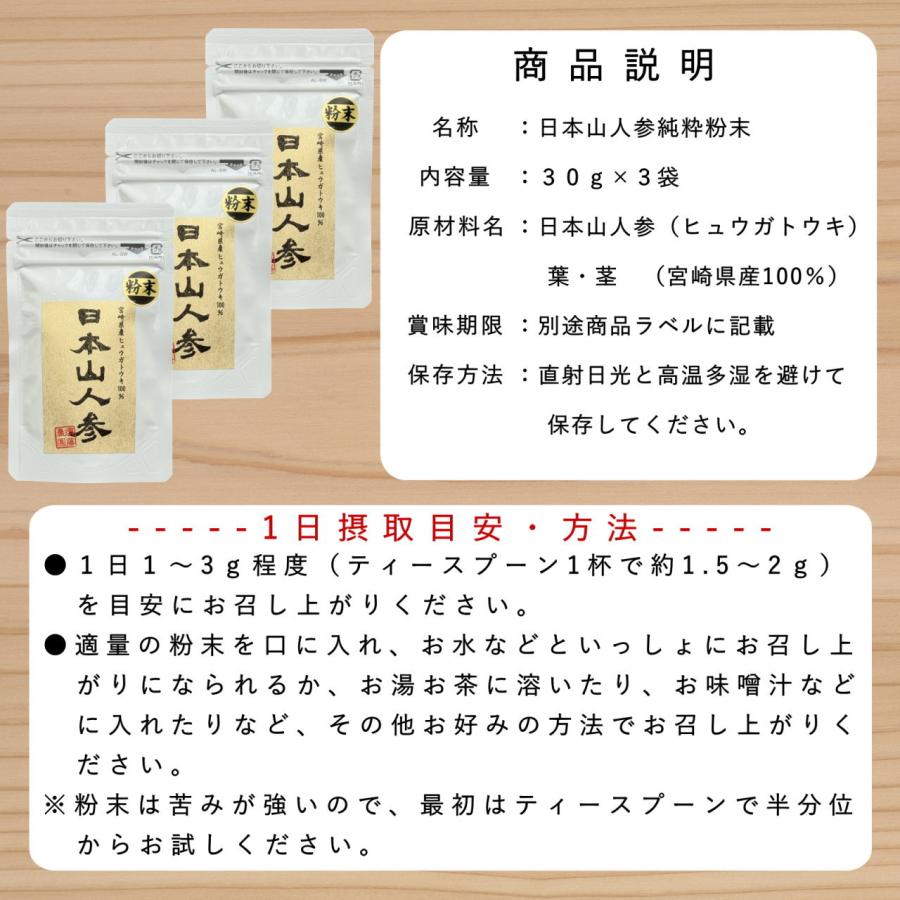 日本山人参 パウダー 30g×3袋セット ヒュウガトウキ 粉末 茶 日向当帰 神の草 宮崎県産 無農薬_6