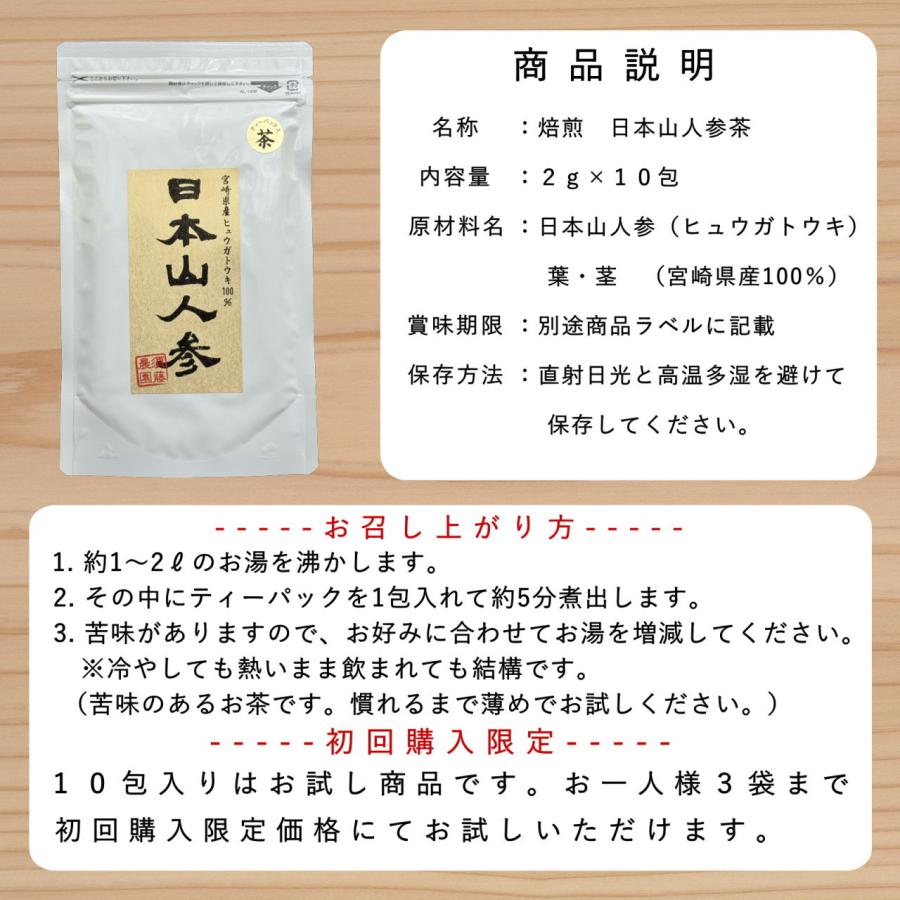 日本山人参茶 ヒュウガトウキ茶 10包 お試し 宮崎県産 無農薬 日向当帰