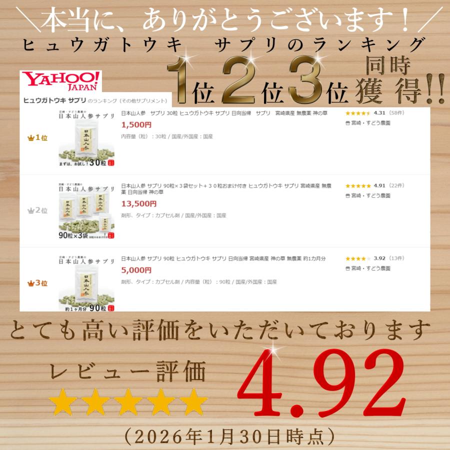生産農家直送】日本山人参 サプリ 90粒×3袋セット＋30粒おまけ付き
