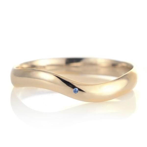 高い品質 ゴールド 18金 マリッジリング 結婚指輪 甲丸 サファイア 天然石 ウエーブ マリッジリング