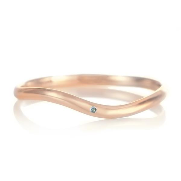 結婚指輪 マリッジリング 18金 ピンクゴールド つや消し マット 甲丸 ウエーブ 天然石 アクアマリン オーダー