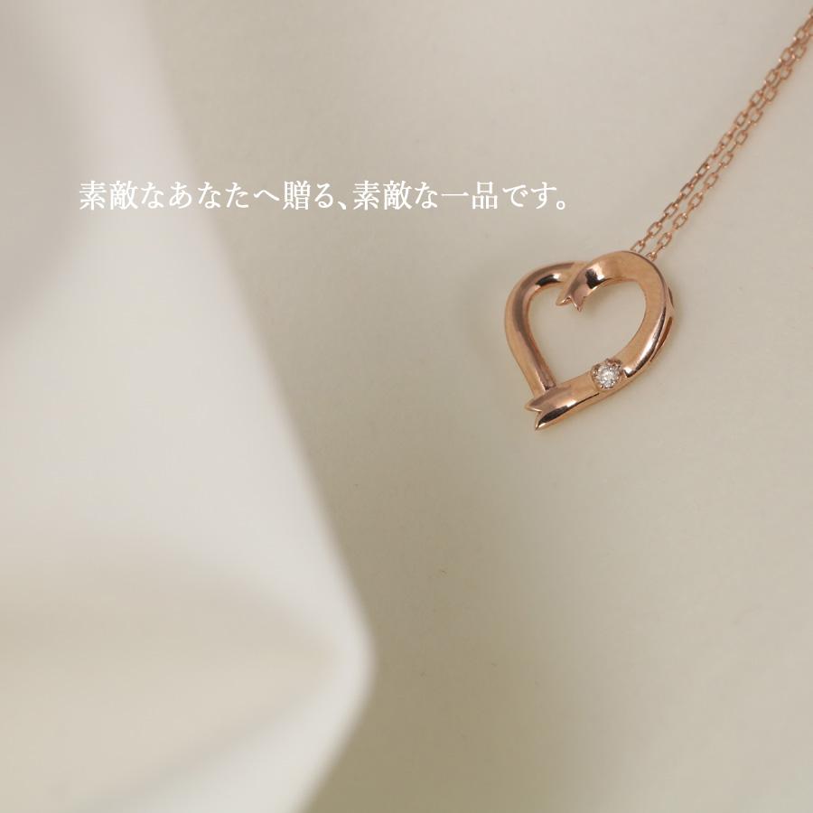 ダイヤモンド ネックレス ダイヤモンド オープンハート ハート ネックレス K10 10金 ピンクゴールド オーダー爆買の画像
