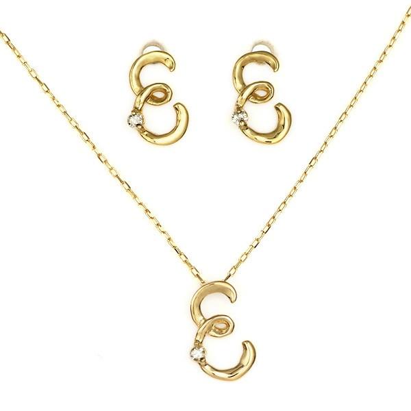ネックレス レディース 18金 天然石K18 18k ダイヤモンド E イニシャル ピアス ネックレス セット商品 筆記体 人気 おすすめ 記念 オーダー