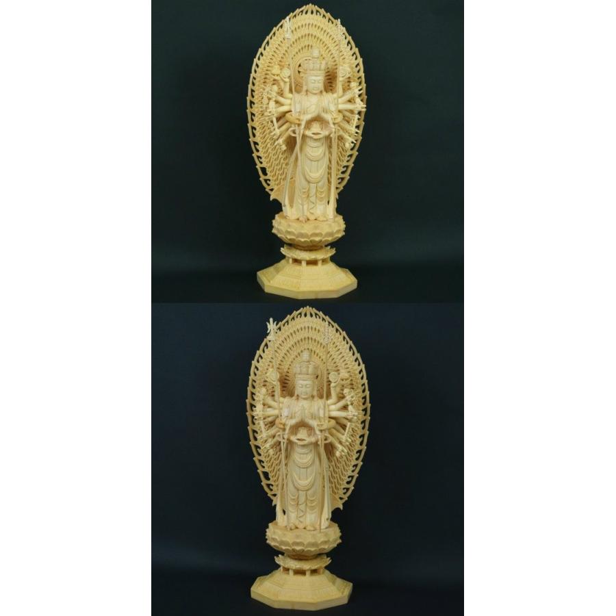 千手観音菩薩 立像 木彫り 仏像 仏教美術 千手観音像 置物 フィギュア 蓮華