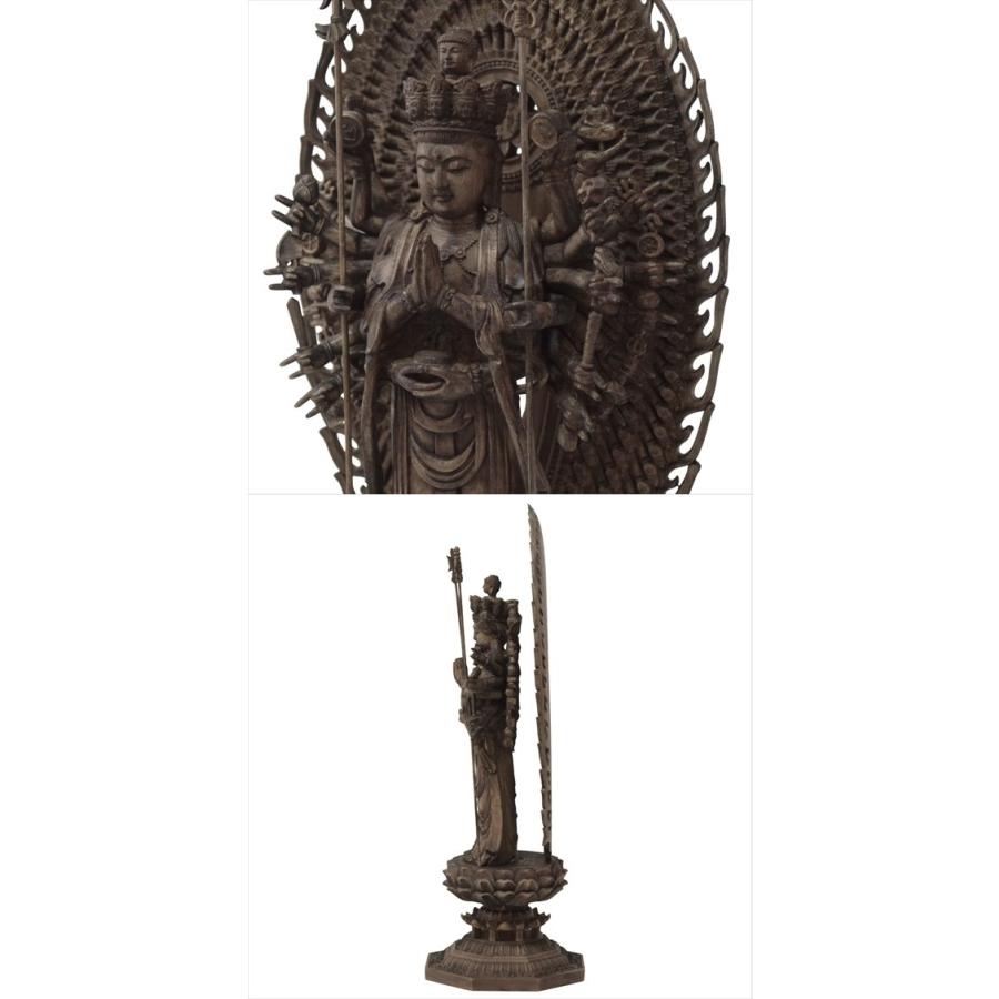 木彫り 仏像 千手観音菩薩 立像 仏教美術 千手観音像 置物 フィギュア 蓮華王 木彫 仏像_1