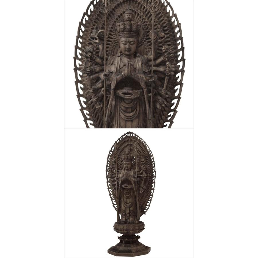 木彫り 仏像 千手観音菩薩 立像 仏教美術 千手観音像 置物 フィギュア 蓮華王 木彫 仏像_3