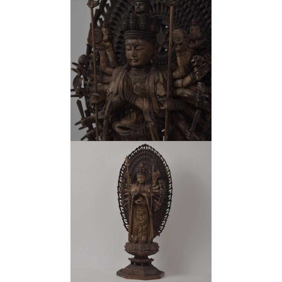 木彫り 仏像 千手観音菩薩 立像 仏教美術 千手観音像 置物