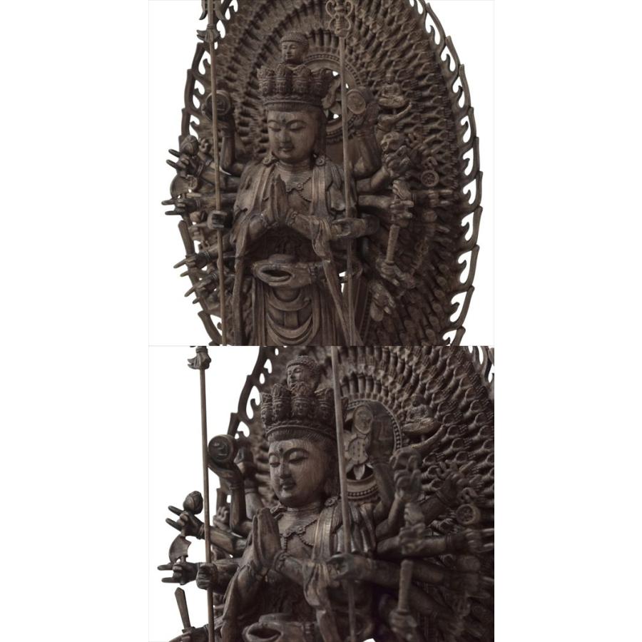 木彫り 仏像 千手観音菩薩 立像 仏教美術 千手観音像 置物 フィギュア 蓮華王 木彫 仏像_4