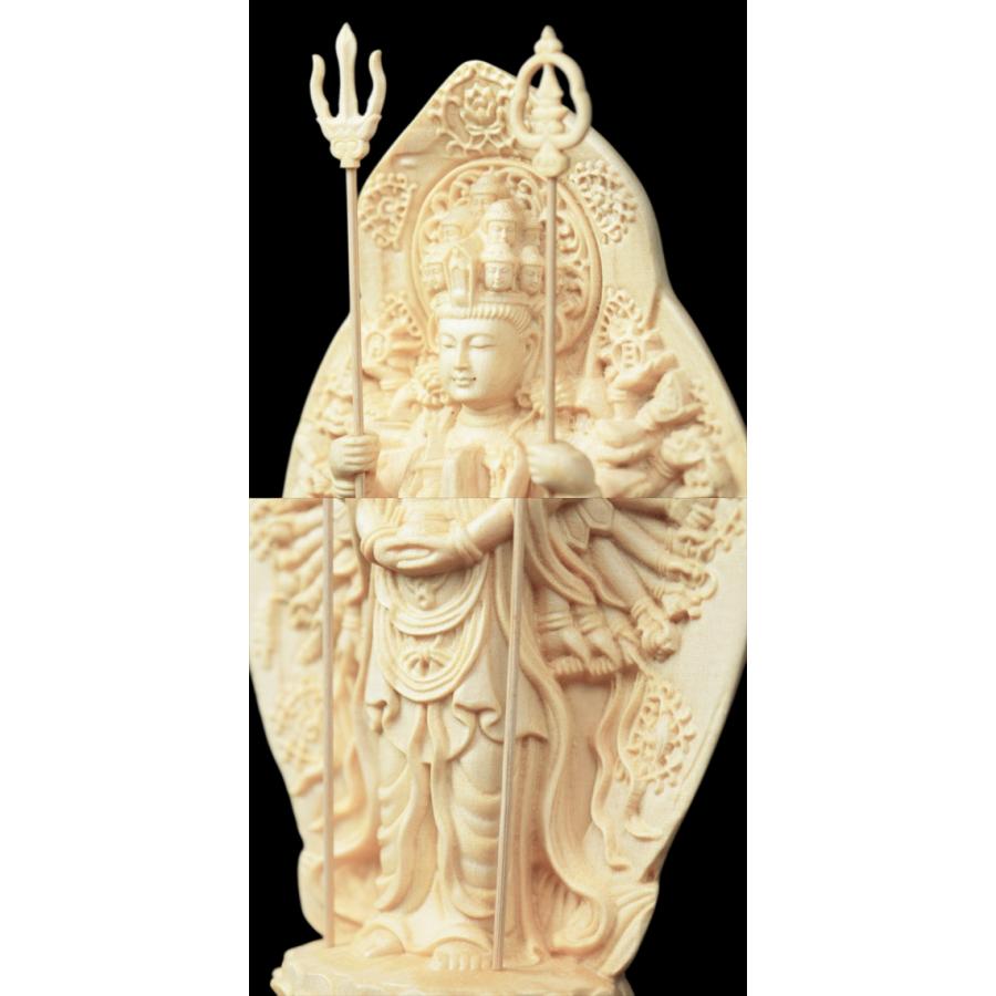 木彫り 仏像 千手観音菩薩 仏教美術 千手観音像 立像 置物 フィギュア 