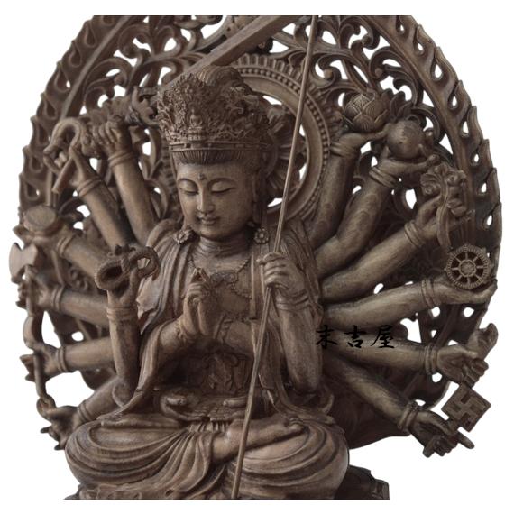仏像 仏教美術 観音菩薩 木彫り 在銘 約高さ67cm 観音 観音木彫 仏像 木彫り 観音像 木製彫刻 ツゲ製 高級木彫り 仏教美術