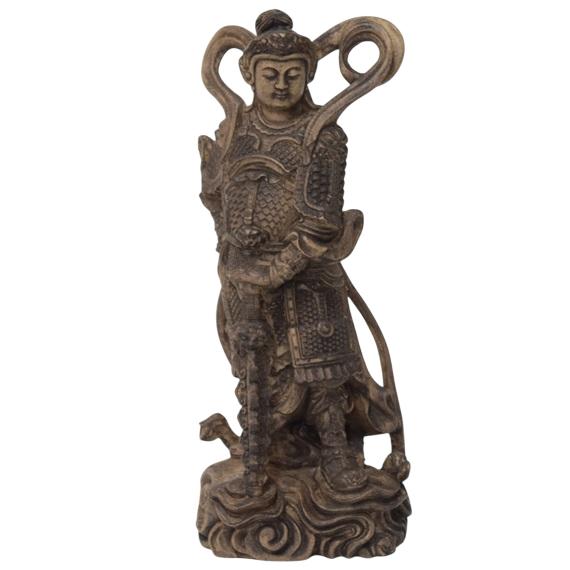 木彫り 神像 韋駄天 仏像 立像 仏教美術 置物 木彫 フィギュア 483a
