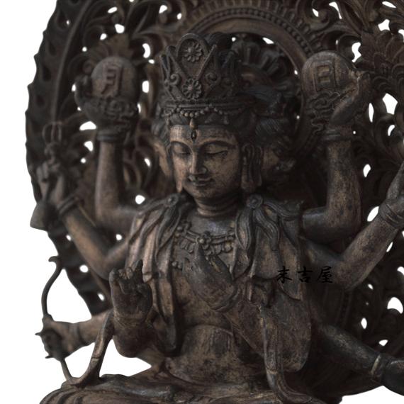 木彫り 仏像 摩利支天 座像 仏教美術 摩利支天像 置物 フィギュア 木彫