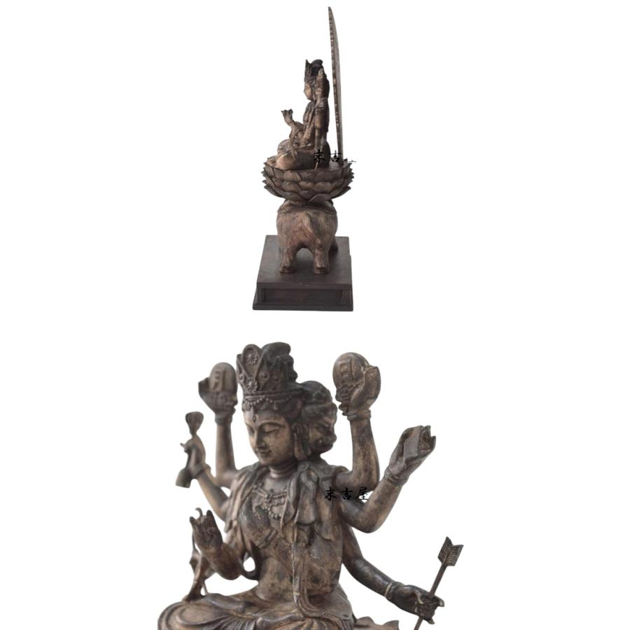 木彫り 仏像 摩利支天 座像 仏教美術 摩利支天像 置物 フィギュア 木彫