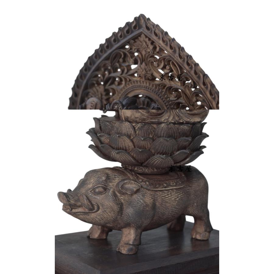 木彫り 仏像 摩利支天 座像 仏教美術 摩利支天像 置物 フィギュア 木彫