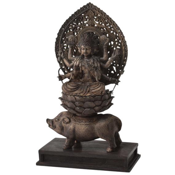 木彫り 仏像 摩利支天 座像 仏教美術 摩利支天像 置物 フィギュア 木彫