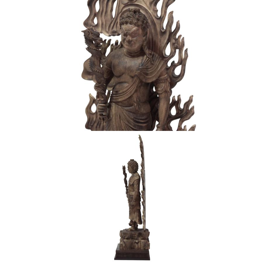 高46cm 不動明王 木彫り 仏像 フィギュア 不動明王像 立像 仏教美術