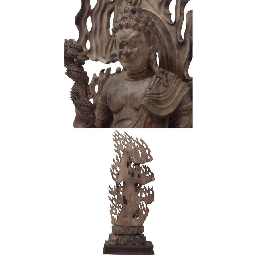不動明王像 木彫り 樹根彫り光背 江戸骨董 桐箱付 仏教美術