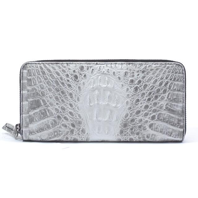 公式 長財布 クロコダイル ラウンドファスナー式 メンズ ホワイト グレー 財布 Dagl Tg
