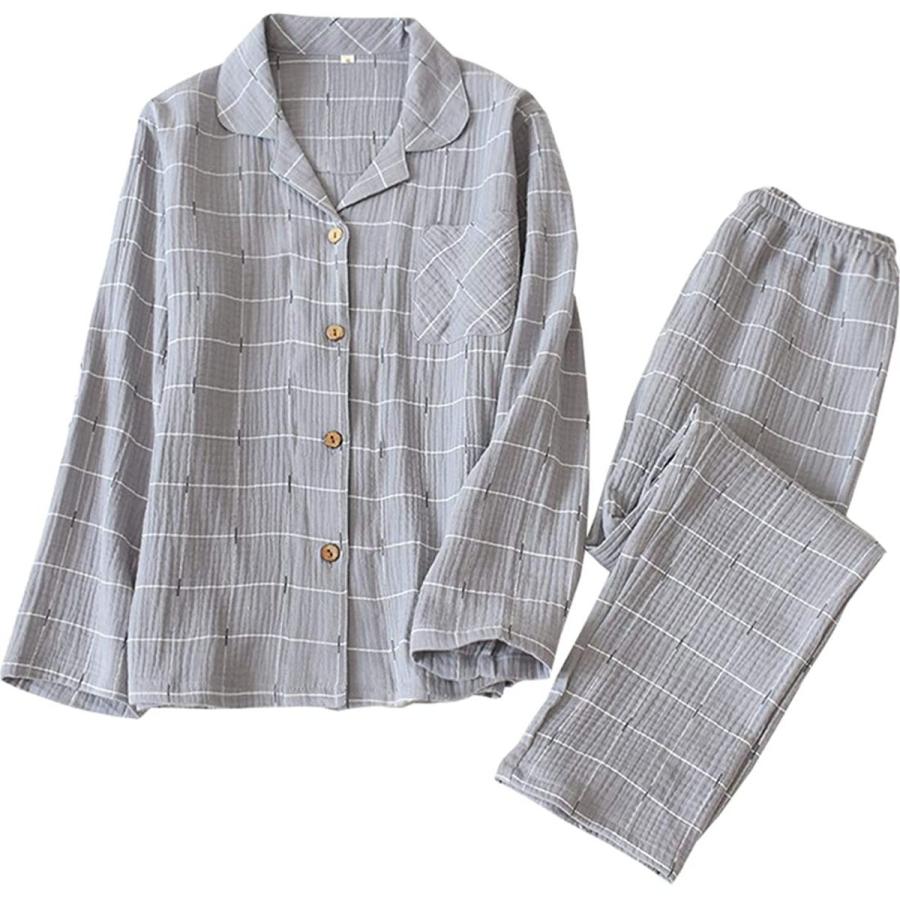 1118円 21セール Meitesi ルームウェア レディース 長袖 パジャマ 前開き 寝巻き 上下セット 部屋着 春夏 綿100 ナイトウェア 寝心地良い グレー M