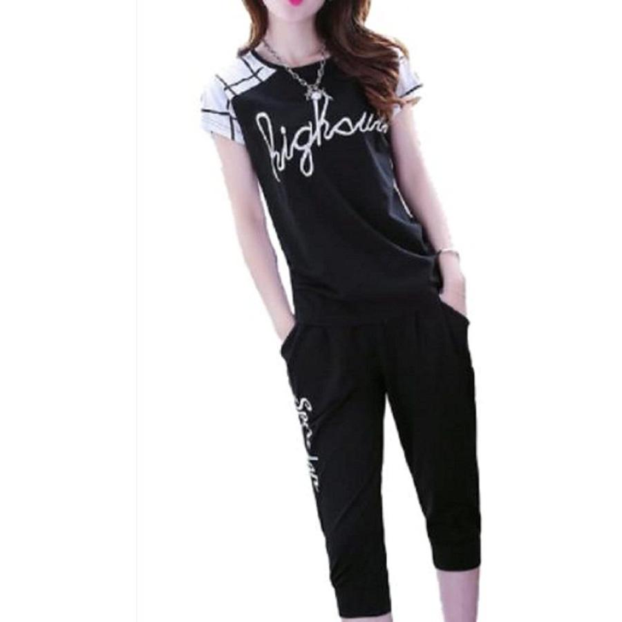 ジルア レディース 人気沸騰 スウェット ジャージ 上下セット 半袖 Tシャツ パンツ 彼女 セット 九分丈 七分丈 パジャマ ルームウェア 女 着痩せ