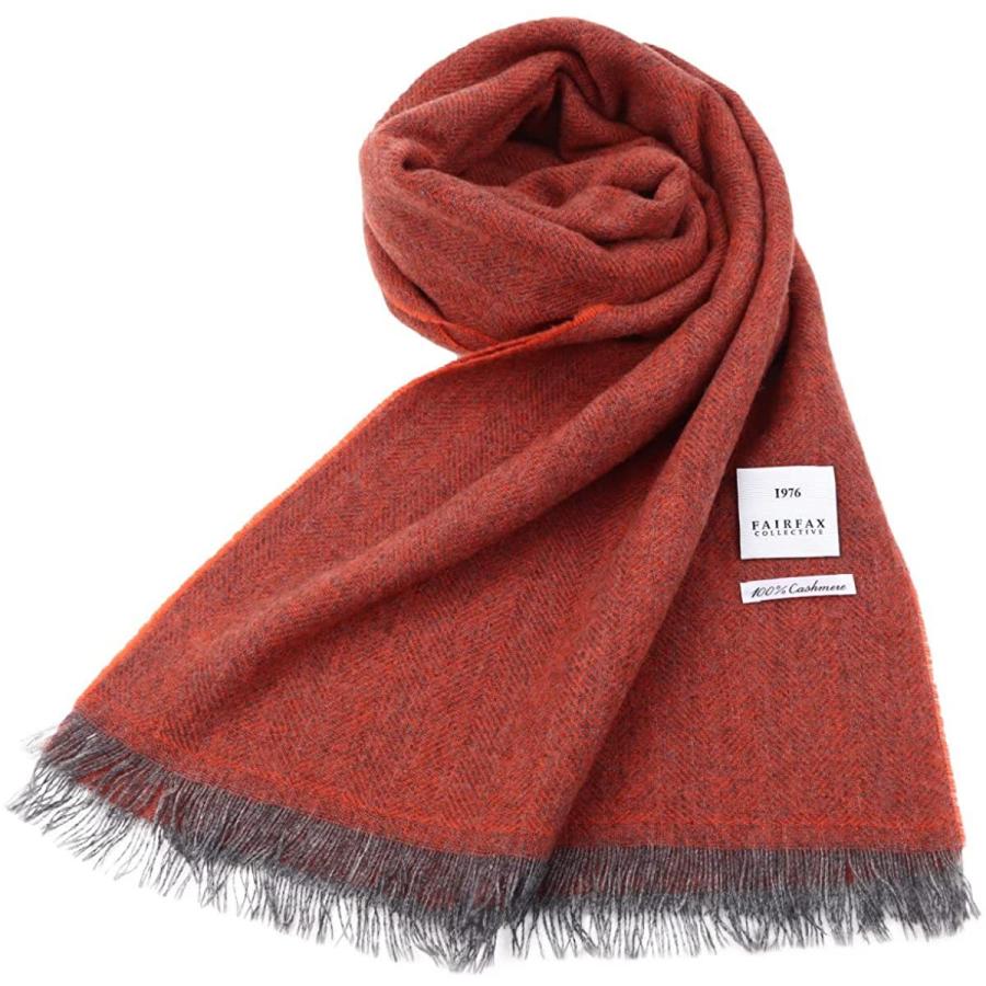 新しいブランド イタリア製 Fairfax フェアファクス カシミア メンズマフラー カシミヤ100 オレンジ ヘリンボーン無地 マフラー 子ども用ファッション小物 Oyostate Gov Ng
