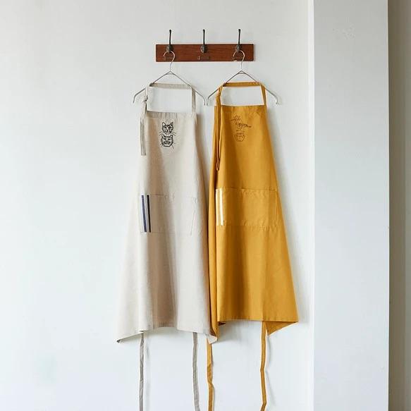 HAyU fabric kitchen fabrics コットンリネン刺繍エプロン