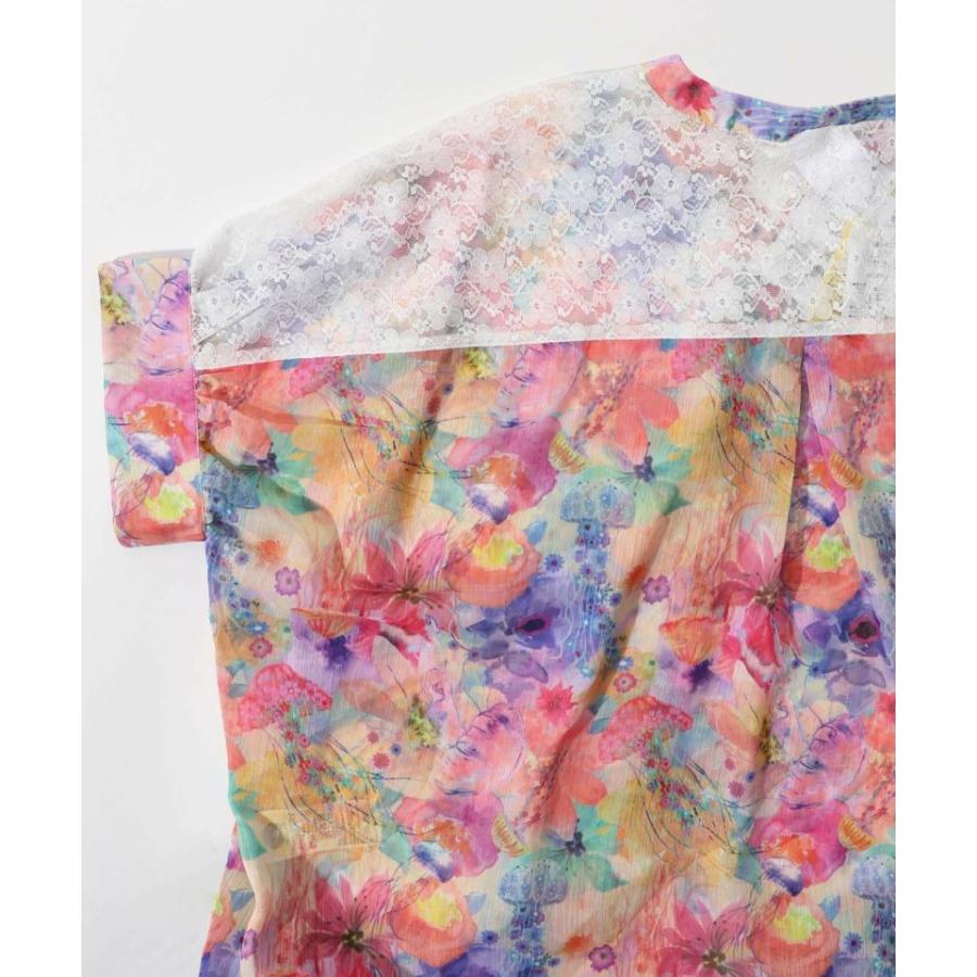 ScoLar 【SALE 30%OFF】 スカラー 花 クラゲ柄 レース 切り替え シャツ