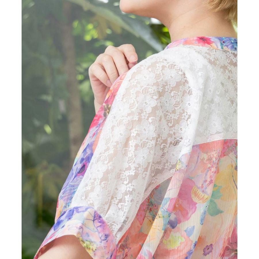 ScoLar 【SALE 30%OFF】 スカラー 花 クラゲ柄 レース 切り替え シャツ