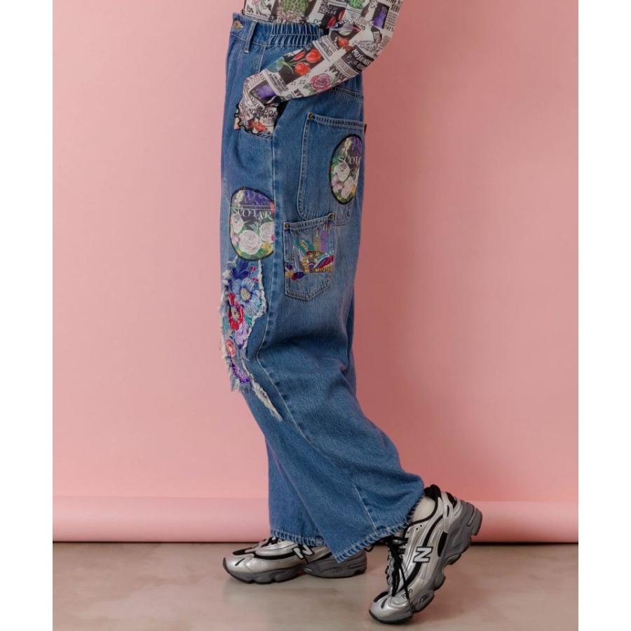 スカラー　scolar 153602：刺繍デニムアップリケ プレミアムパンツ 153602：刺繍デニムアップリケ プレミアムパンツの通販-ScoLar