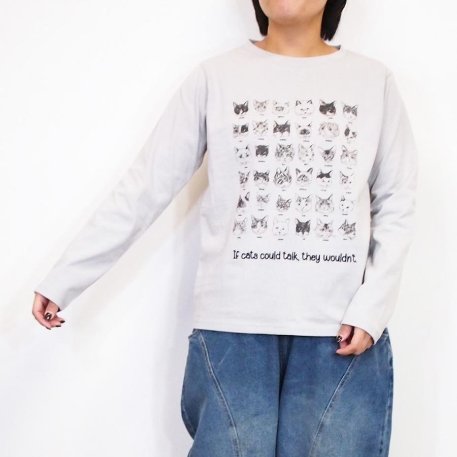 unii ウニィ いろいろ ネコ集合 プリント プルーオーバー Tシャツ 秋冬 レディース 長袖 おしゃれ 綿 コットン カットソー 大人 ...