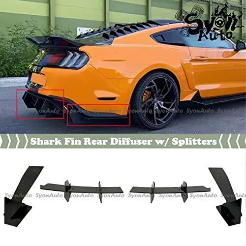 2015-2021 フォード ムスタング グロッシーブラックシャークフィンリアディフューザー+スプリッターキットに適合。