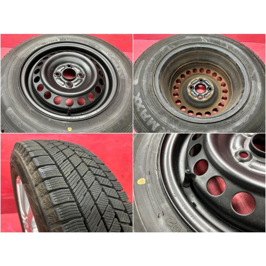 タイヤホイール4本 185/70R14 14×5.5J 100-4H ダンロップ ウインターマックス WM02 ホンダ 鉄ホイール 黒塗装 フリード GB3 GB4 鉄チンの画像