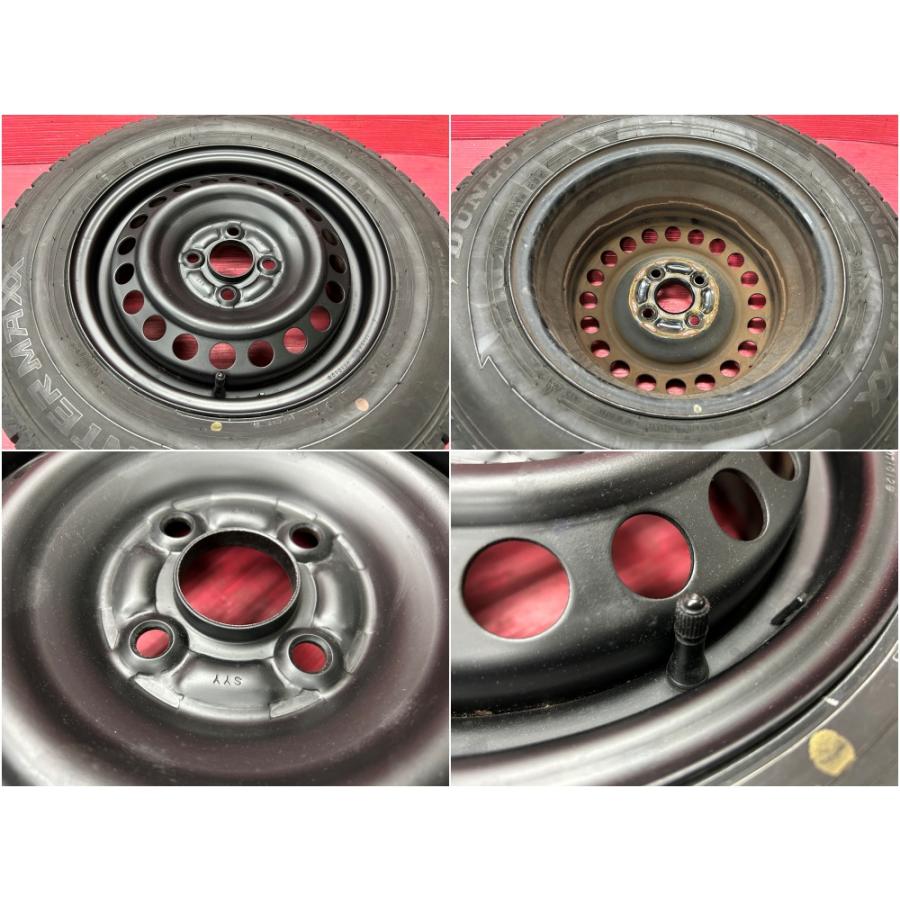 タイヤホイール4本 185/70R14 14×5.5J 100-4H ダンロップ ウインターマックス WM02 ホンダ 鉄ホイール 黒塗装 フリード GB3 GB4 鉄チンの画像
