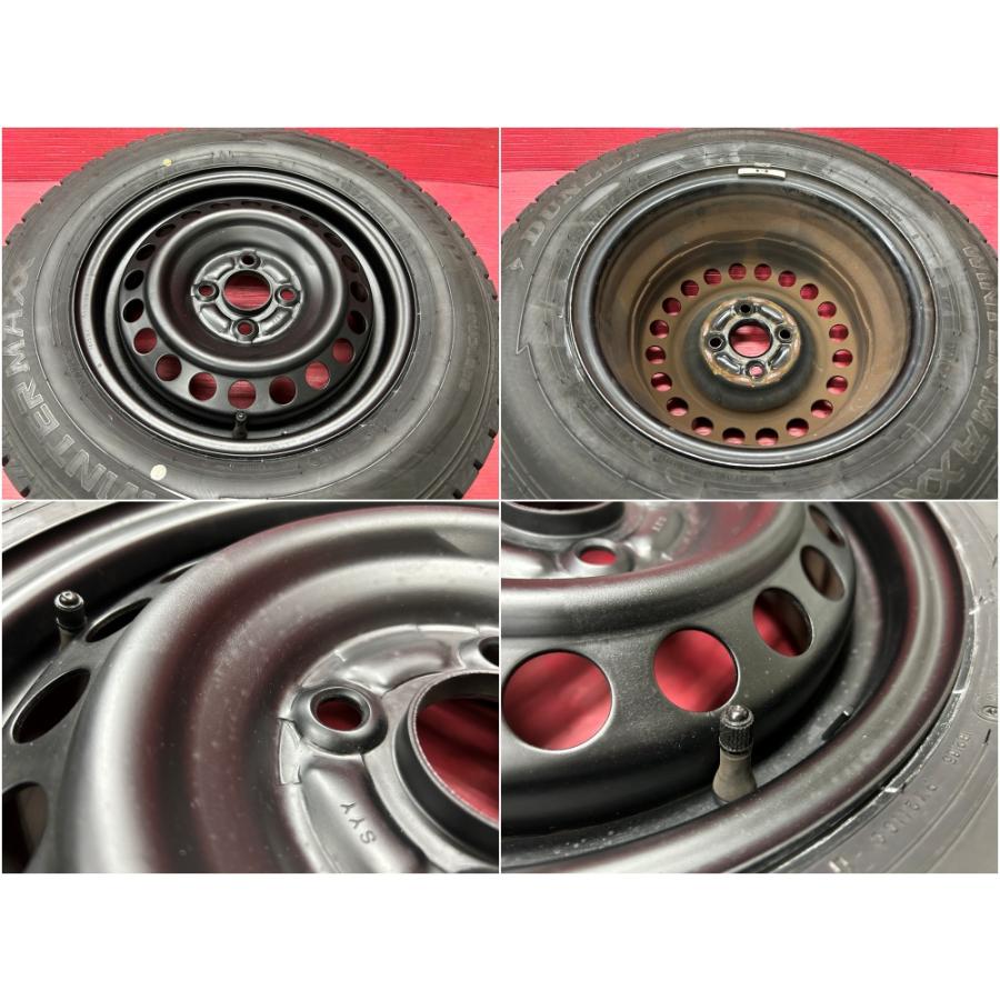 タイヤホイール4本 185/70R14 14×5.5J 100-4H ダンロップ ウインターマックス WM02 ホンダ 鉄ホイール 黒塗装 フリード GB3 GB4 鉄チンの画像