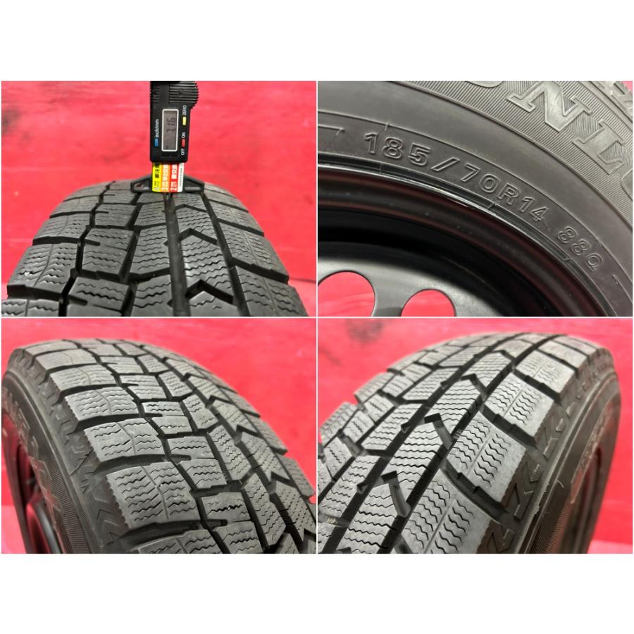 タイヤホイール4本 185/70R14 14×5.5J 100-4H ダンロップ ウインターマックス WM02 ホンダ 鉄ホイール 黒塗装 フリード GB3 GB4 鉄チンの画像
