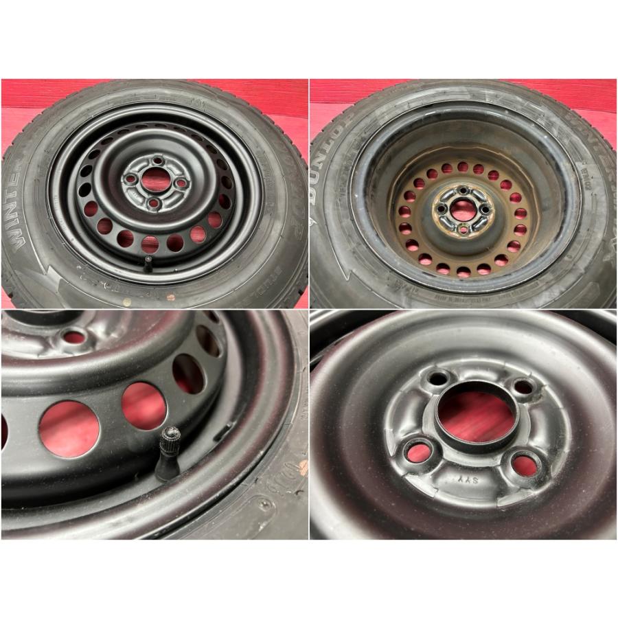 タイヤホイール4本 185/70R14 14×5.5J 100-4H ダンロップ ウインターマックス WM02 ホンダ 鉄ホイール 黒塗装 フリード GB3 GB4 鉄チンの画像