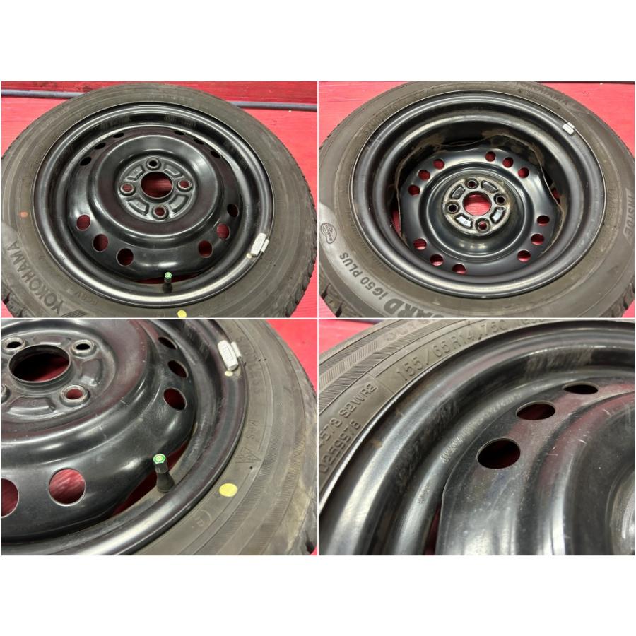 タイヤホイール4本 155/65R14 14×4.5J 100-4H ハブ54Φ ヨコハマ IG50+ 鉄ホイール ダイハツ スズキ 145/80R13 互換 軽自動車の画像