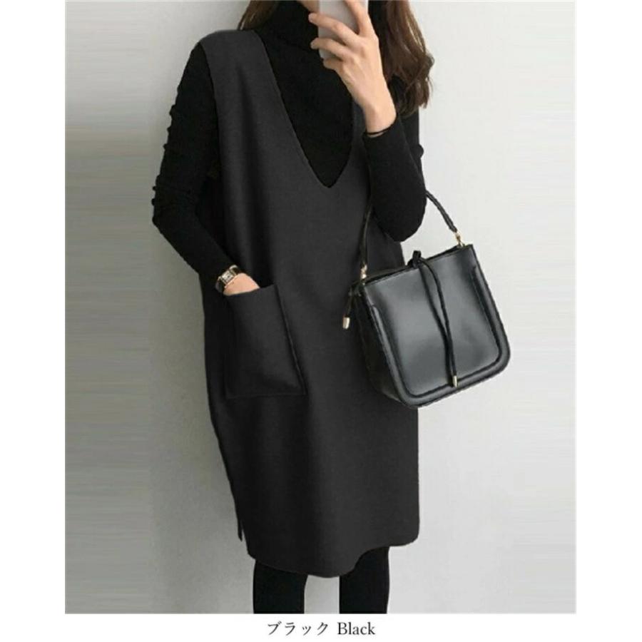 き：ワンピース レディース Vネック 膝丈 チュニック 重ね着