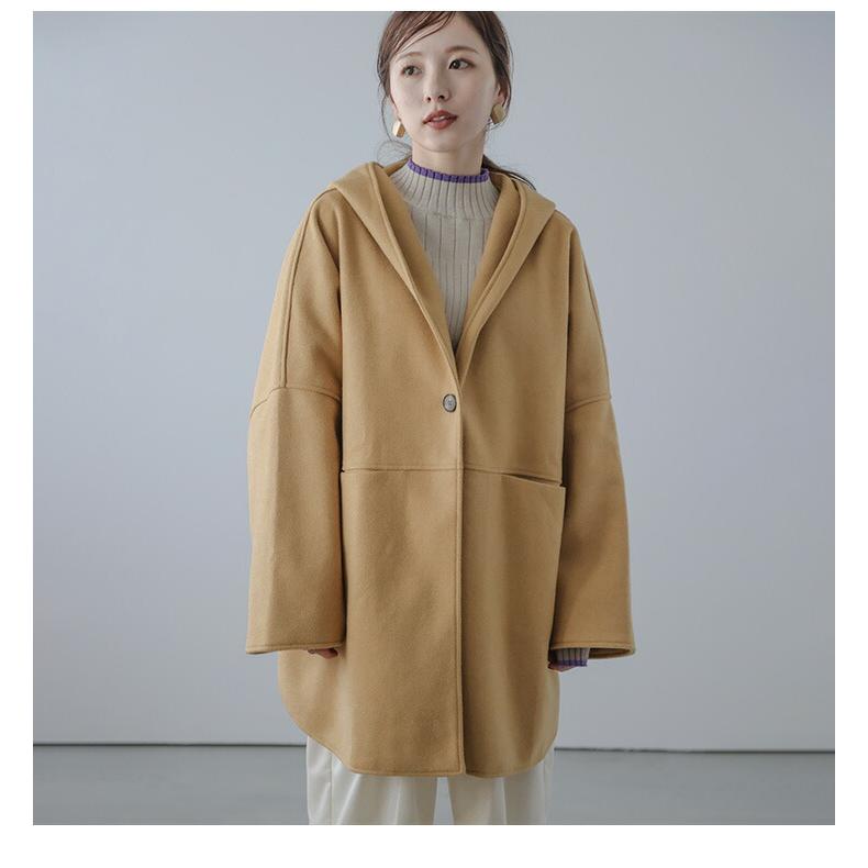 新品未使用 ウール100% コート フード付き ブラック オーバーサイズ ウール調セーラーカラーオーバーコート｜コート・ジャケット - aity