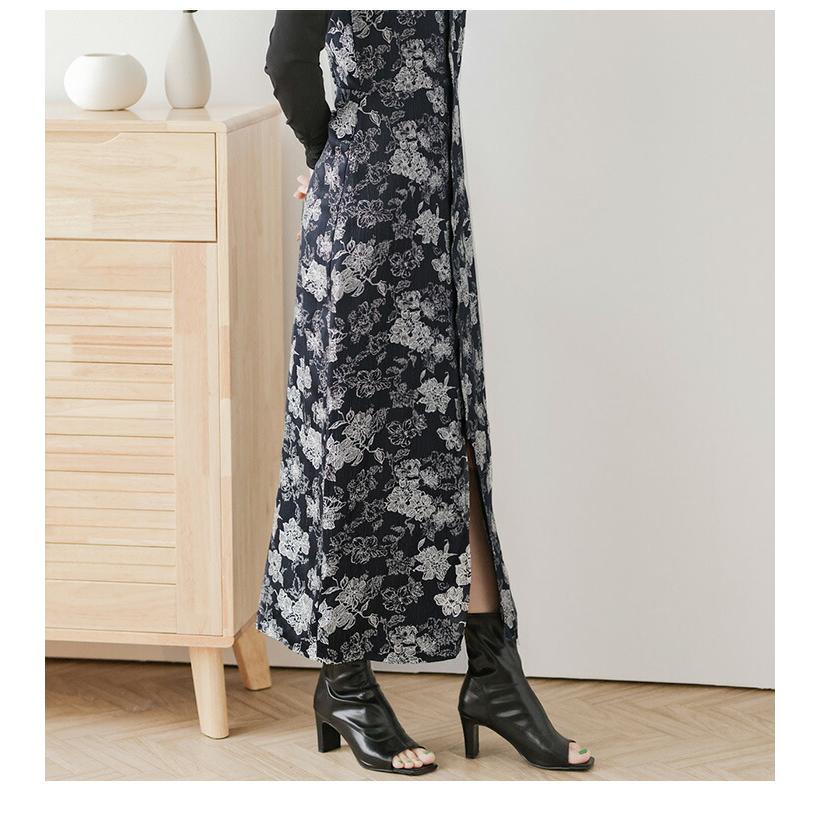 ワンピース ロング スリット キャミワンピ 花柄 ジャガード