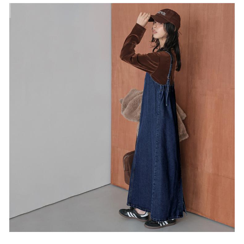 デニム キャミソール ワンピース Aラインシルエット バックスリット